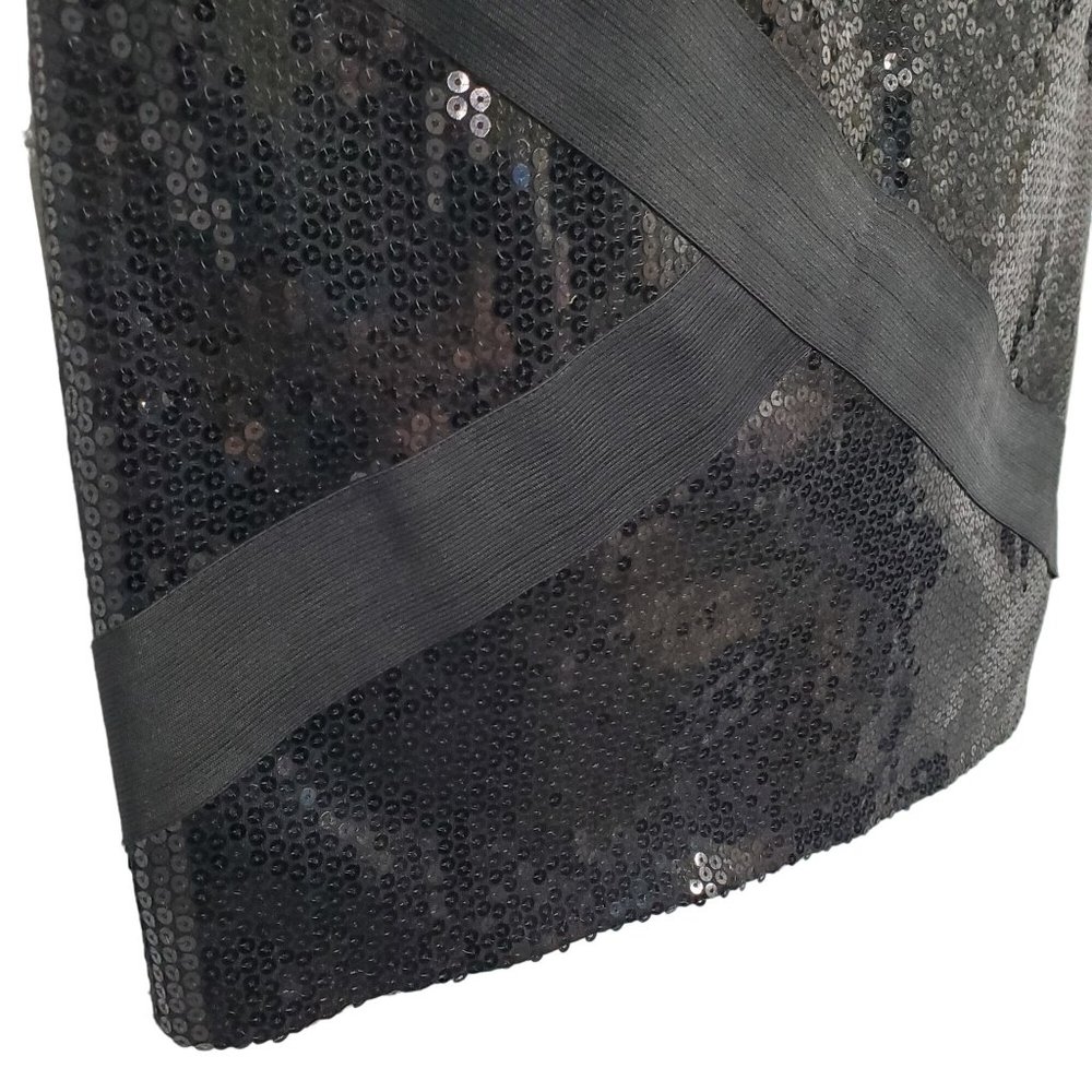 JS Collections Size 8 Dress Strapless Mini All Over Sequins Bandage Ribbon Black - Picture 13 of 15